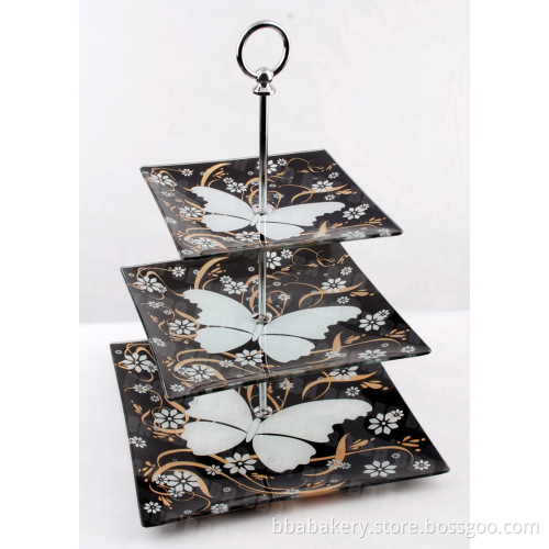 BBA 3-Layer Square Glass Dish to Display Cake (BCP-3S-007)